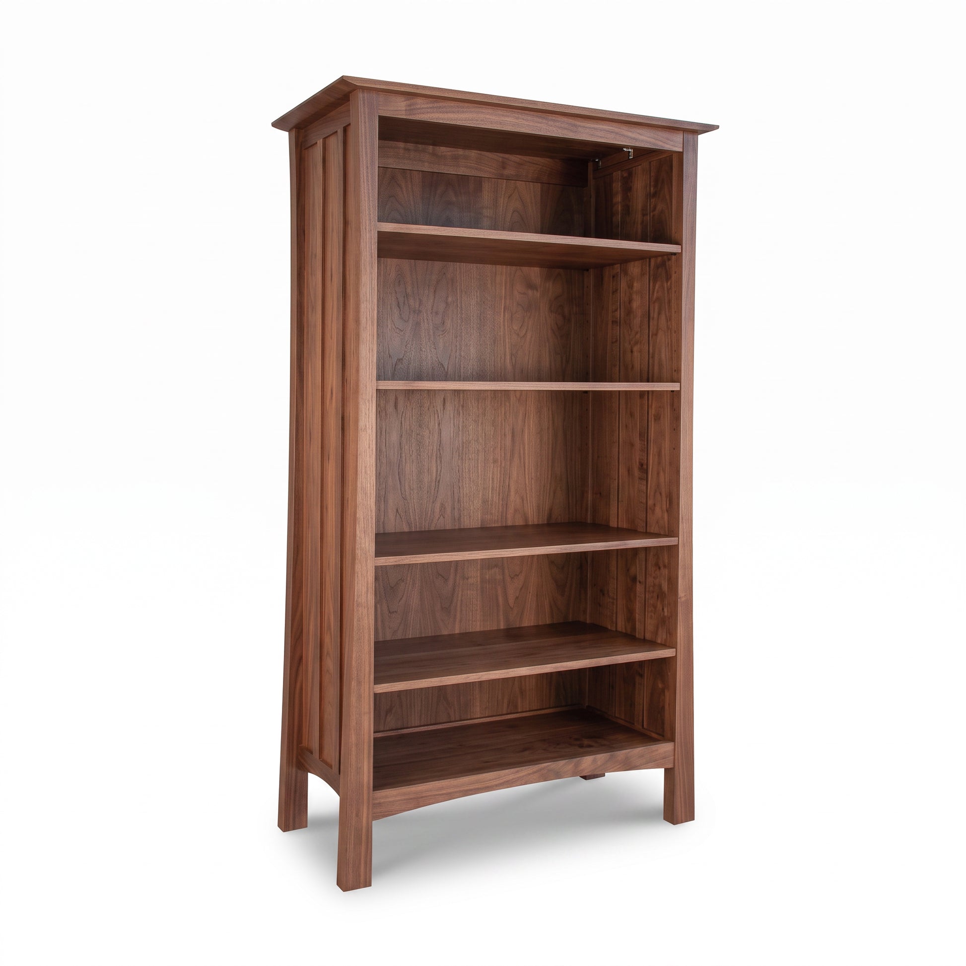 Contemporary Craftsman Custom Bookcase by Vermont Furniture Designs with five spacious shelves and four sturdy legs, handcrafted in solid wood.