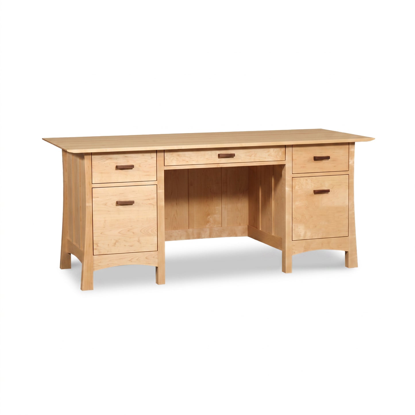 Contemporary Craftsman Executive Desk by Vermont Furniture Designs, crafted in elegant hardwood with central drawer and side cabinets, American made.