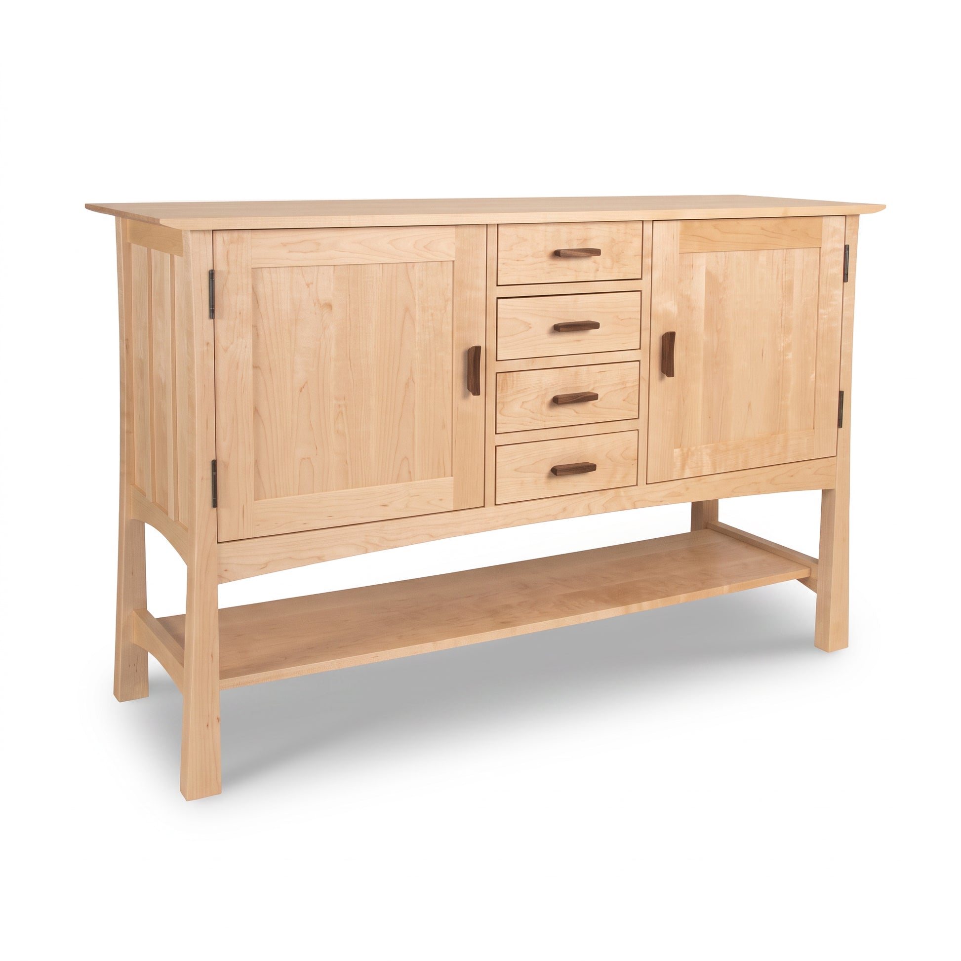Contemporary Craftsman Huntboard by Vermont Furniture Designs featuring four drawers, two cabinets, and an open shelf for elegant dining storage.