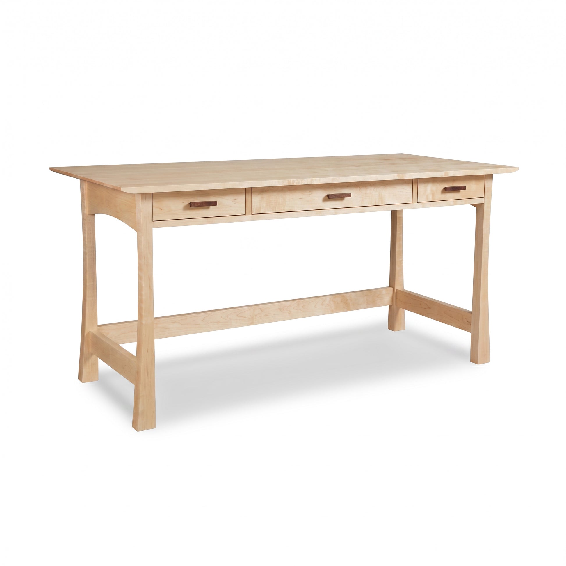 Solid wood Contemporary Craftsman Library Desk by Vermont Furniture Designs with three drawers, showcasing American-made craftsmanship.