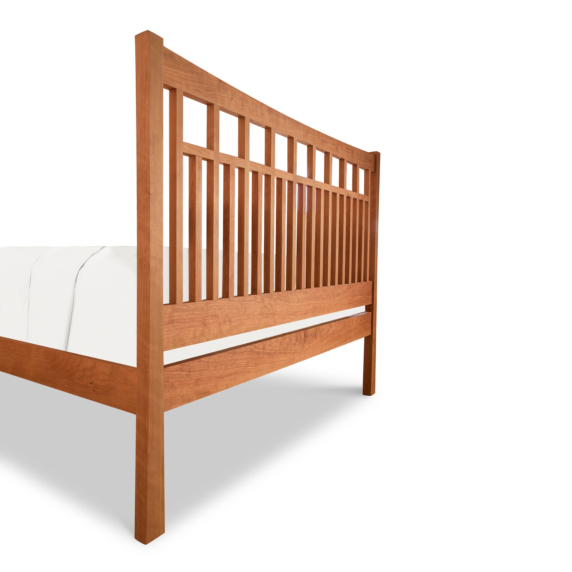 Close-up angled view of the Pierce Right Siderail, crafted for the Contemporary Craftsman Platform Bed by Vermont Furniture Designs.