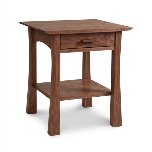 Contemporary Craftsman 1-Drawer Open Shelf Nightstand by Vermont Furniture Designs, handcrafted in solid wood with a sleek, modern design.