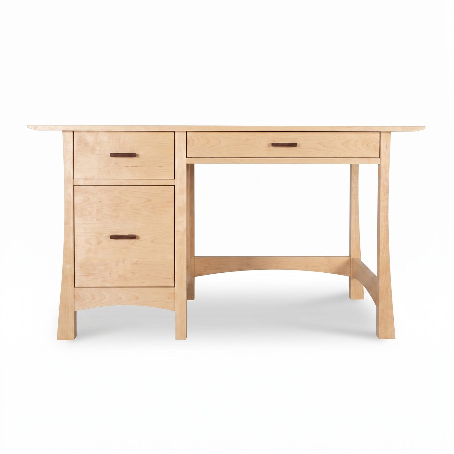 Contemporary Craftsman study desk by Vermont Furniture Designs, handcrafted from light solid wood with three drawers, American made.