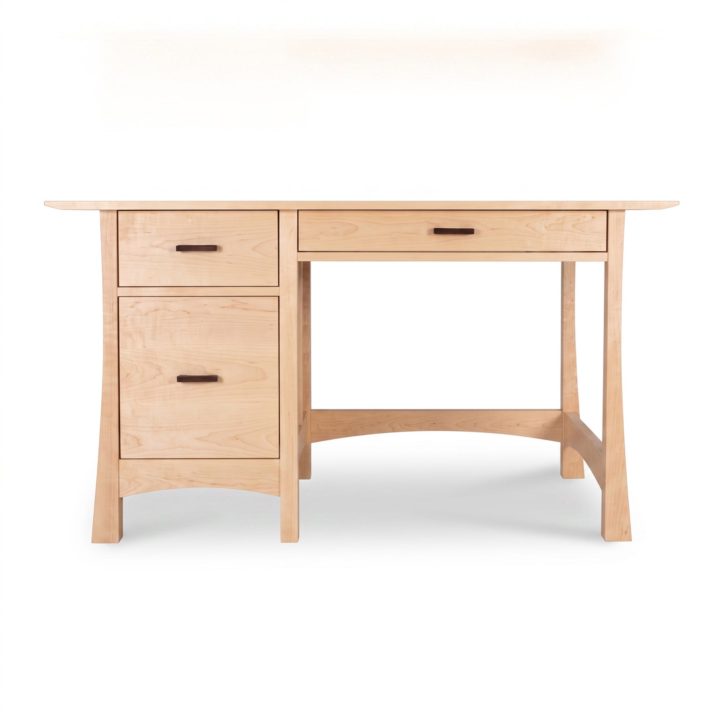 Solid wood Contemporary Craftsman Study Desk by Vermont Furniture Designs with eco finish, 3 drawers, metal handles, and right-side seating.