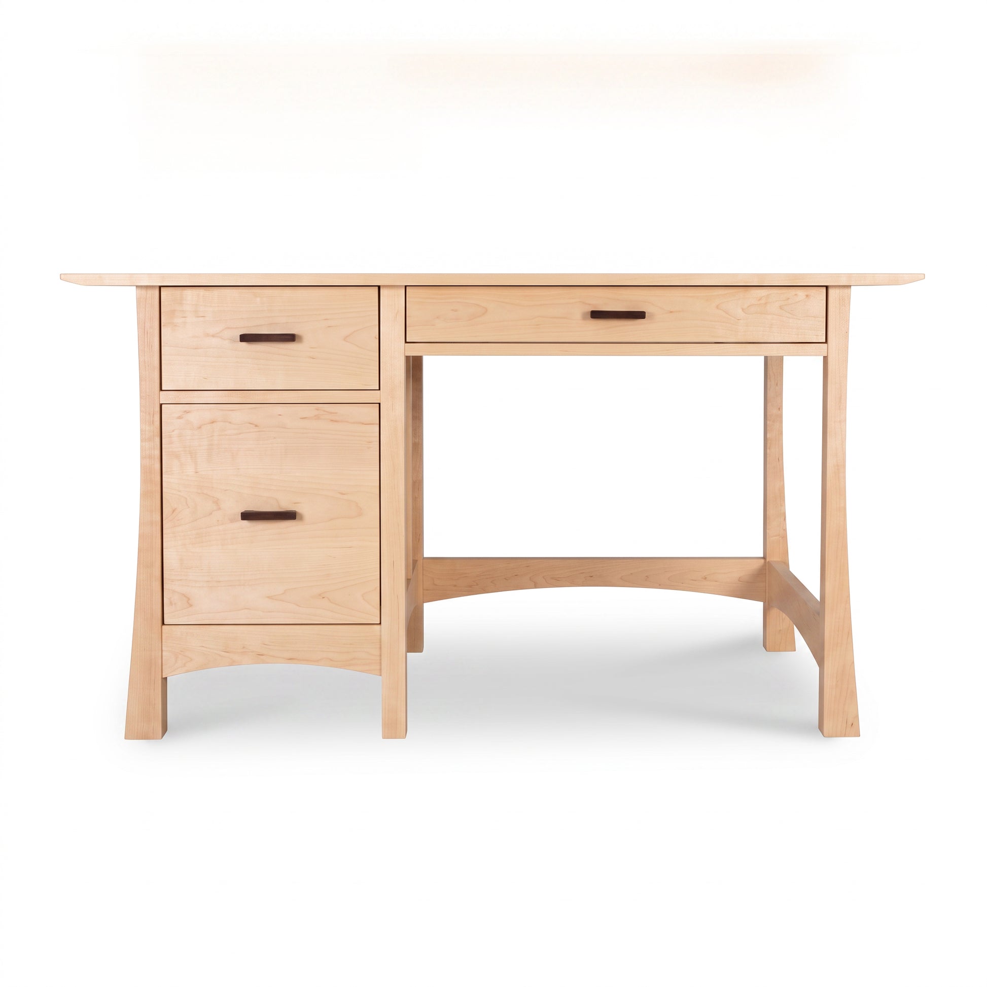 Solid wood Contemporary Craftsman Study Desk by Vermont Furniture Designs with eco finish, 3 drawers, metal handles, and right-side seating.