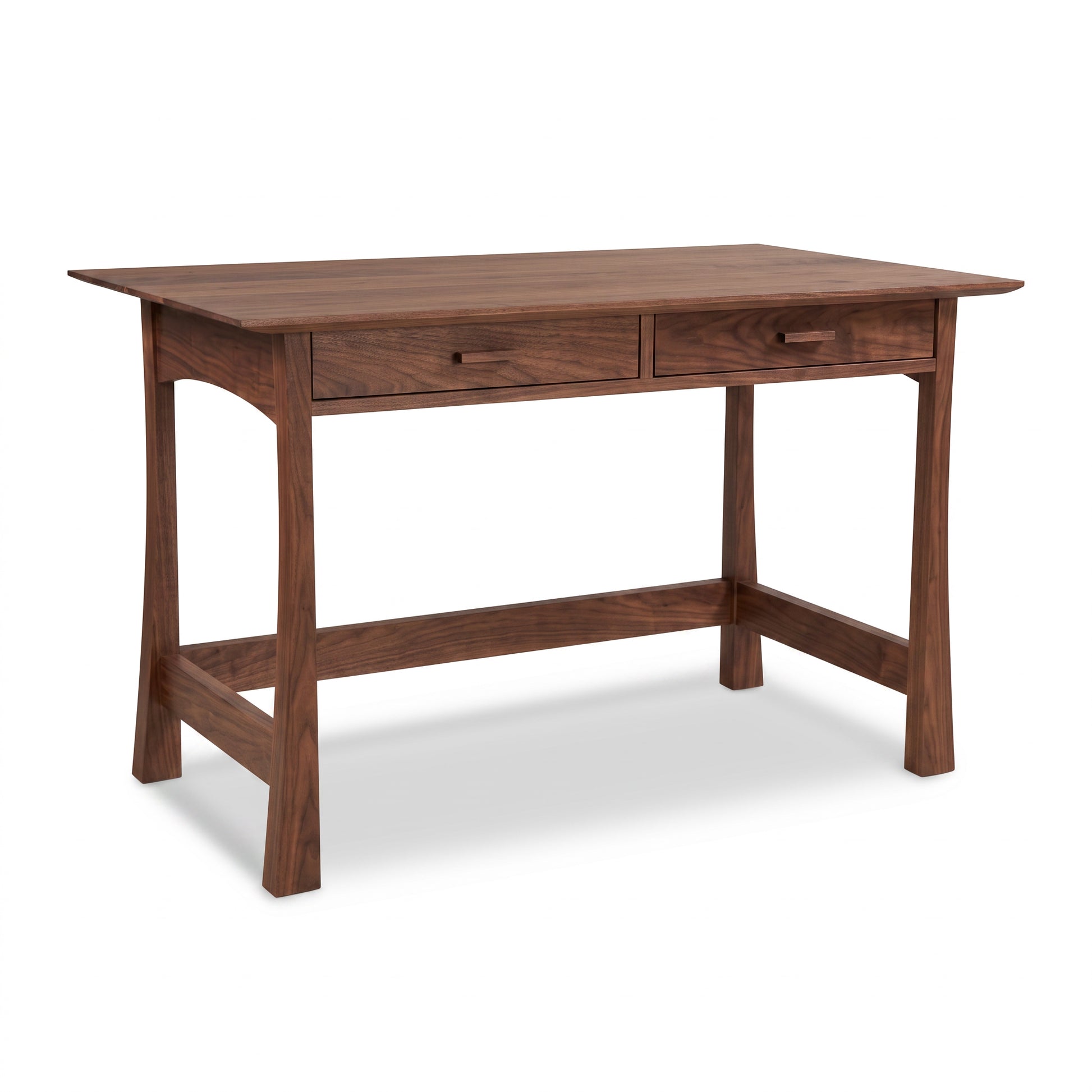 Contemporary Craftsman Desk by Vermont Furniture Designs, featuring two drawers and a rich dark brown finish, expertly handcrafted in Vermont.