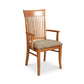 Contemporary Shaker Chair, sustainably handcrafted by Vermont Woods Studios, featuring a high slatted back, cushioned seat, and armrests.