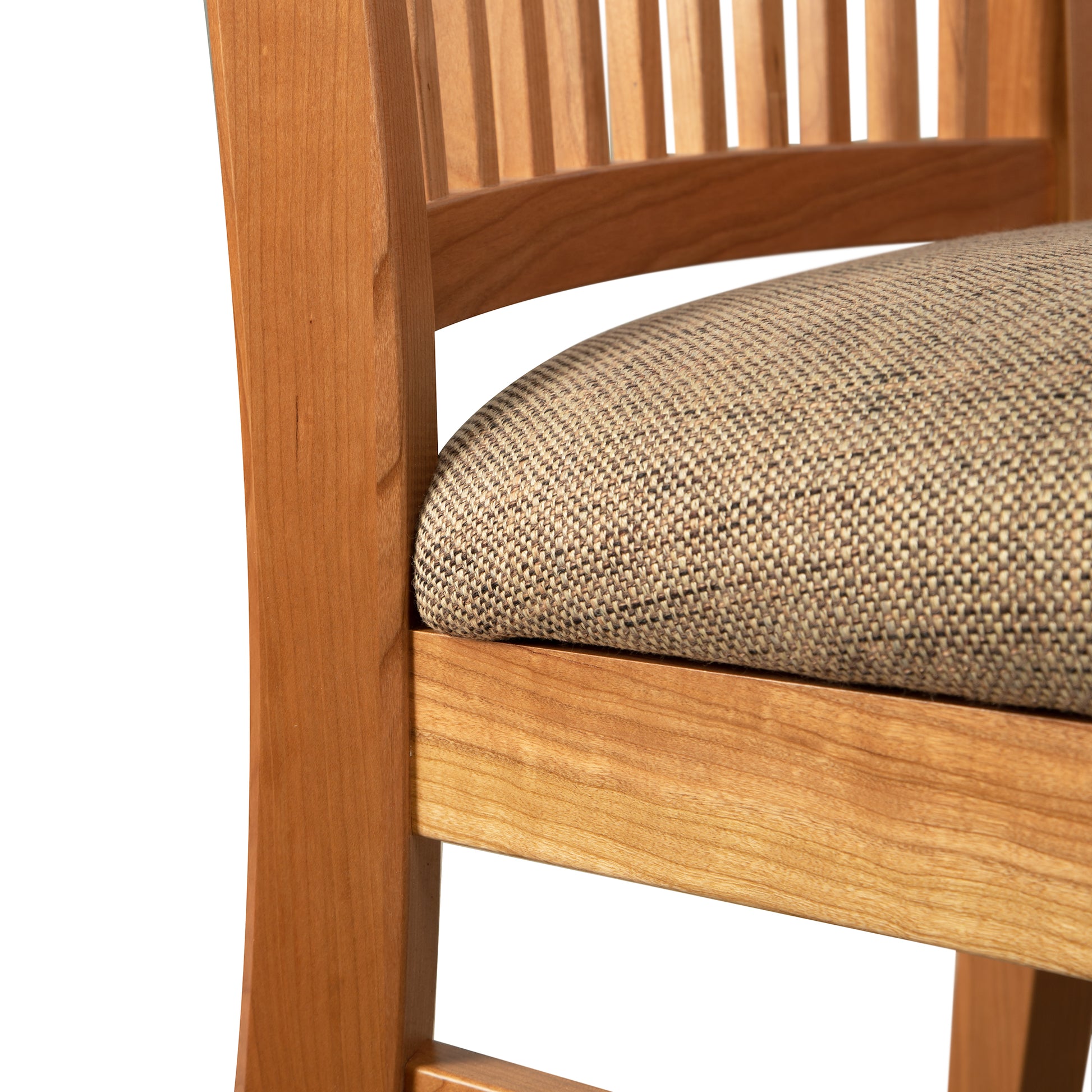 Contemporary Shaker Side Chair by Vermont Woods Studios featuring barley upholstery and a vertical slat backrest.