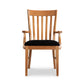 Country Shaker Chair with ergonomic seat back, crafted from sustainable wood, featuring a black-cushioned seat.