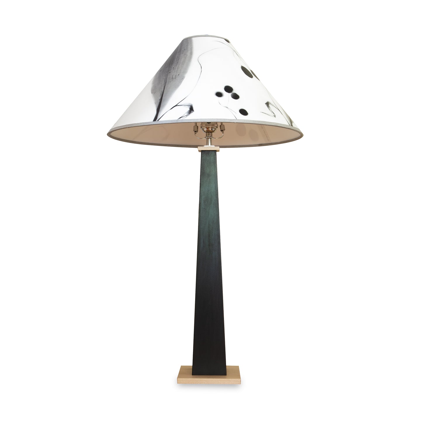 Dance of Life Table Lamp by Rock River Studio with cherry wood base and abstract shade, highlighting fine craftsmanship and unique design.