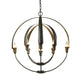Hubbardton Forge Double Cirque Chandelier, black forged metal sphere with six candle lights. Hand-crafted and eco-friendly.