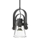 Erlenmeyer Large Mini Pendant featuring an industrial design with a clear glass shade and black metal frame by Hubbardton Forge.