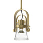 Erlenmeyer Large Mini Pendant by Hubbardton Forge with hand-forged steel, gold accents, glass shade, and exposed bulb in a modern industrial design.