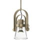 Erlenmeyer Large Mini Pendant featuring hand-forged steel, brass accents, and a clear glass shade in an industrial-inspired design by Hubbardton Forge.