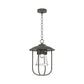Hubbardton Forge Erlenmeyer Outdoor Pendant features handcrafted black metal, a dome top, and clear glass shade, showcasing quality American craftsmanship.