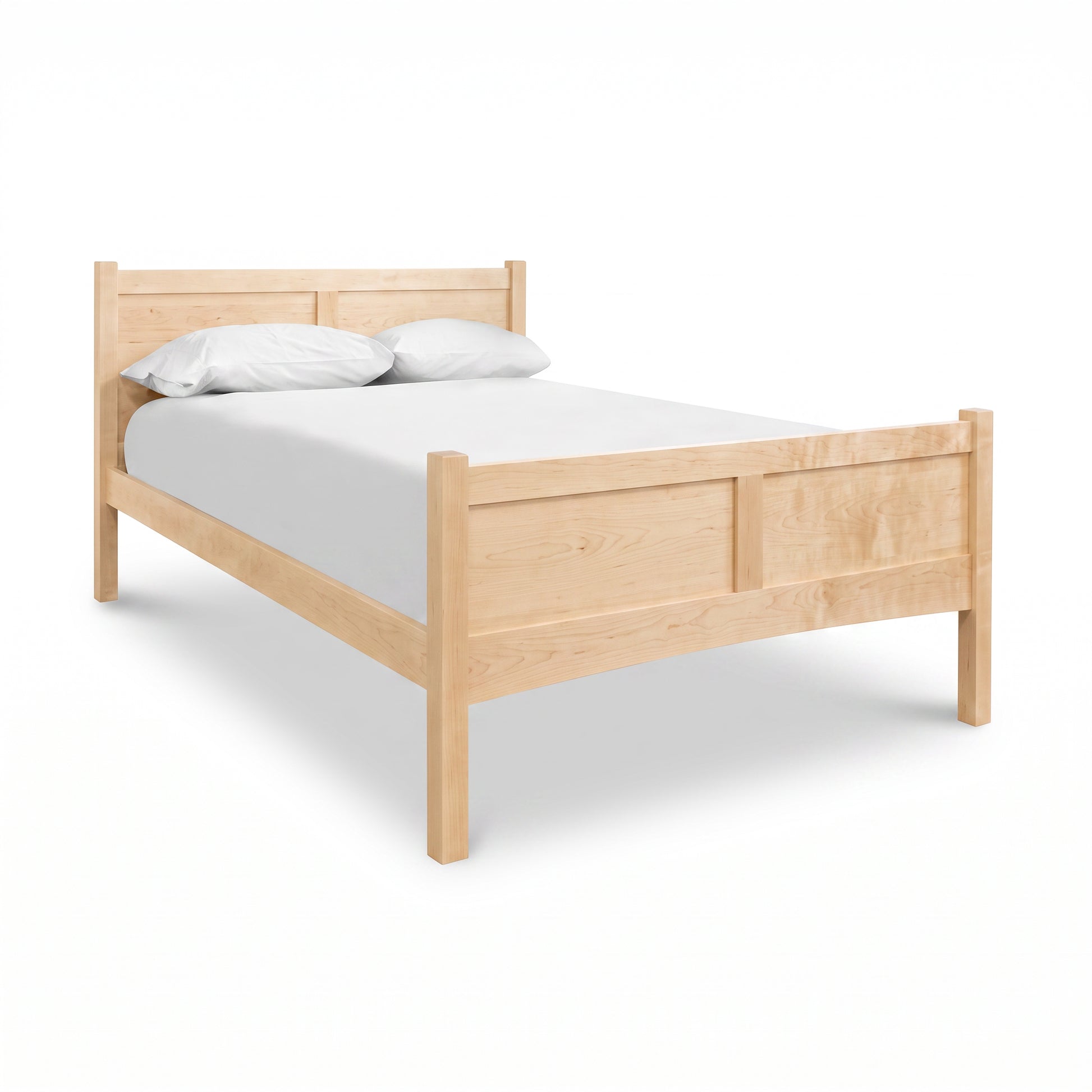 Essex High Footboard Bed by Vermont Furniture Designs in solid hardwood, showcasing high footboard craftsmanship, white bedding, and two pillows.