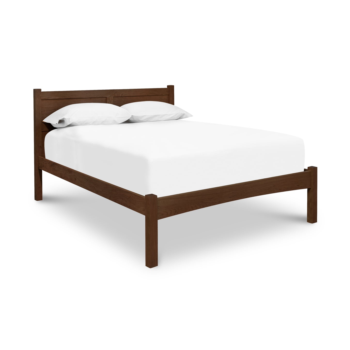 Essex Low Footboard Bed by Vermont Furniture Designs in solid hardwood with eco-friendly finish, featuring a white mattress and pillows.