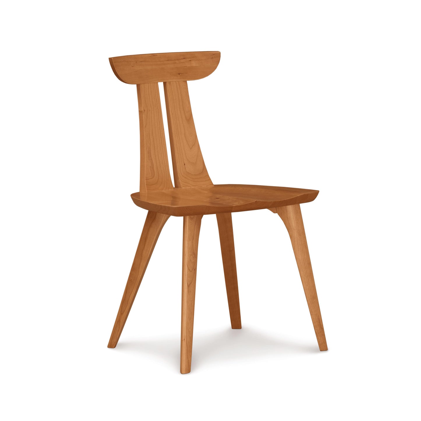 Estelle Chair by Copeland Furniture in solid American hardwoods; mid-century modern design with a curved backrest and angled legs.