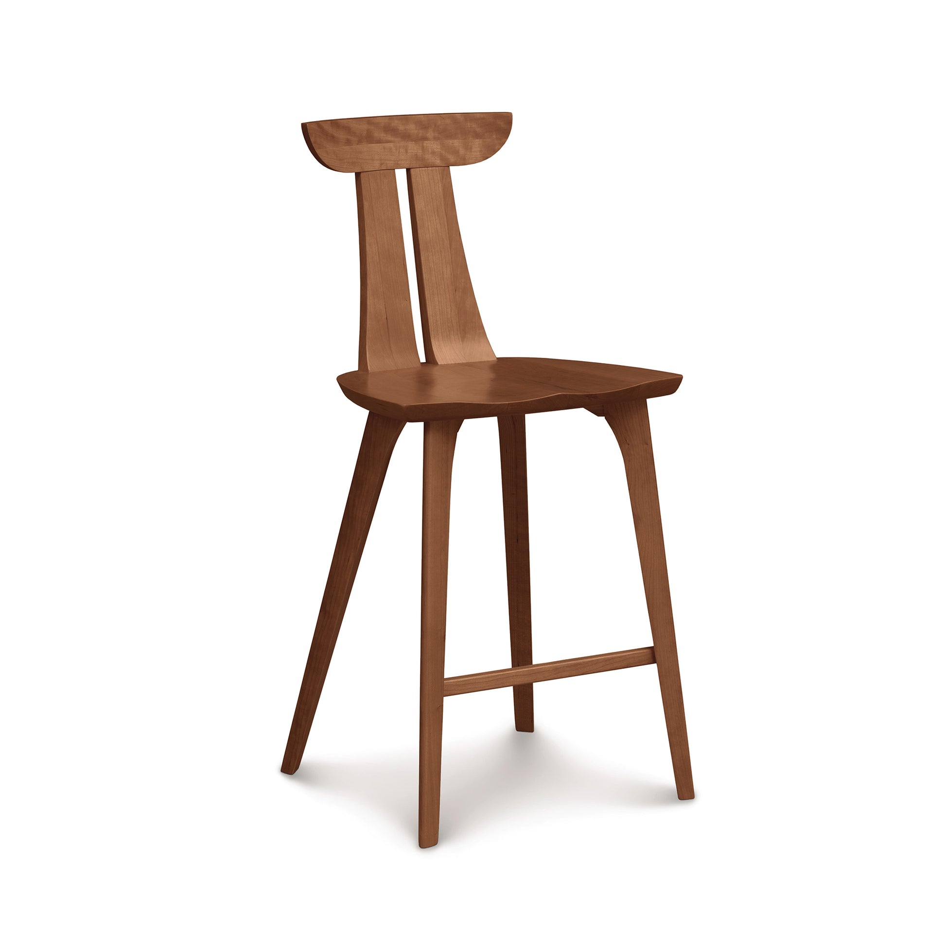 Estelle Counter Stool by Copeland Furniture featuring a handcrafted solid wood frame, sculpted curved backrest, and wide seat, showcasing elegant contemporary design.