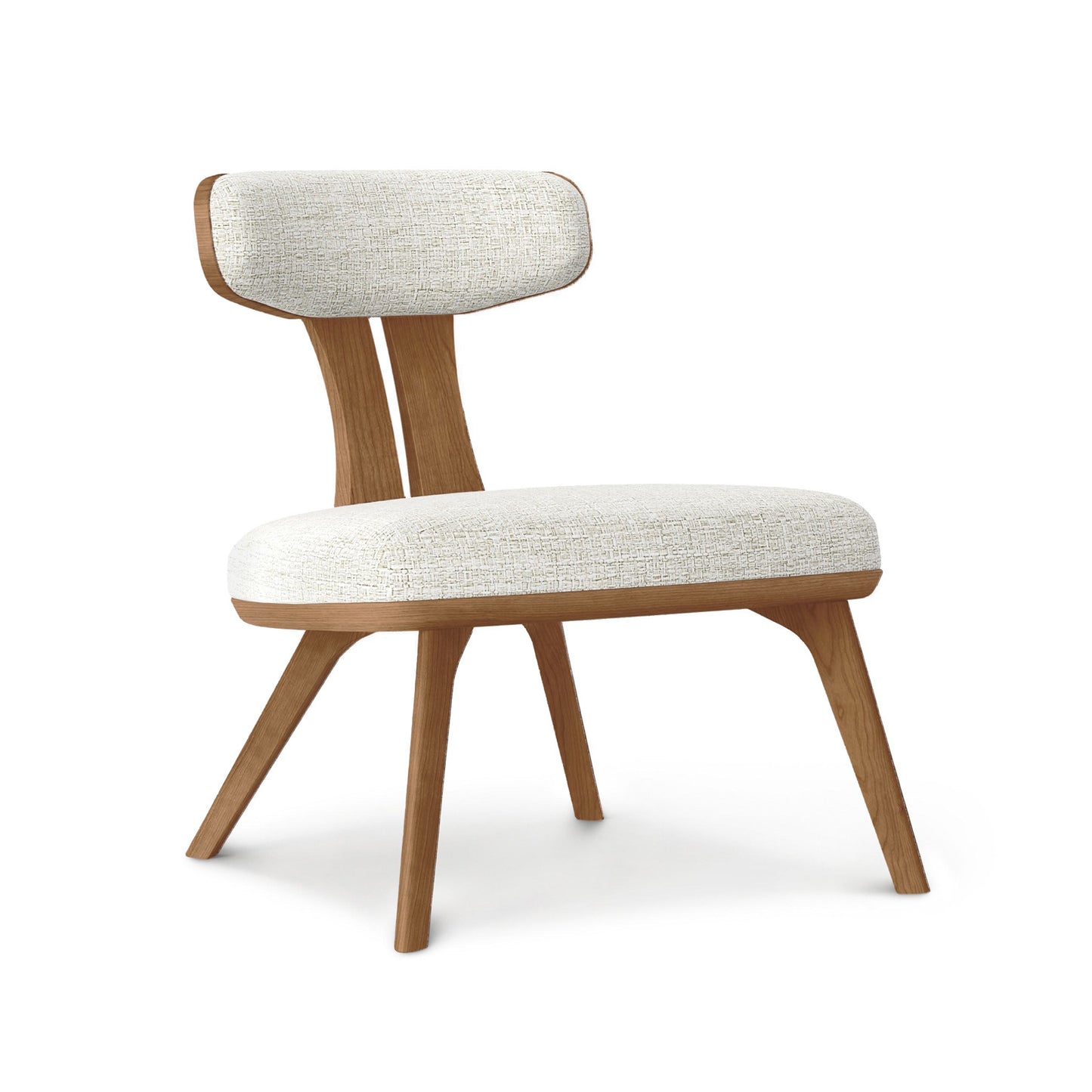 Estelle Lounge Chair by Copeland Furniture, crafted from solid American hardwood with off-white cushions, showcases modern design and expert craftsmanship.