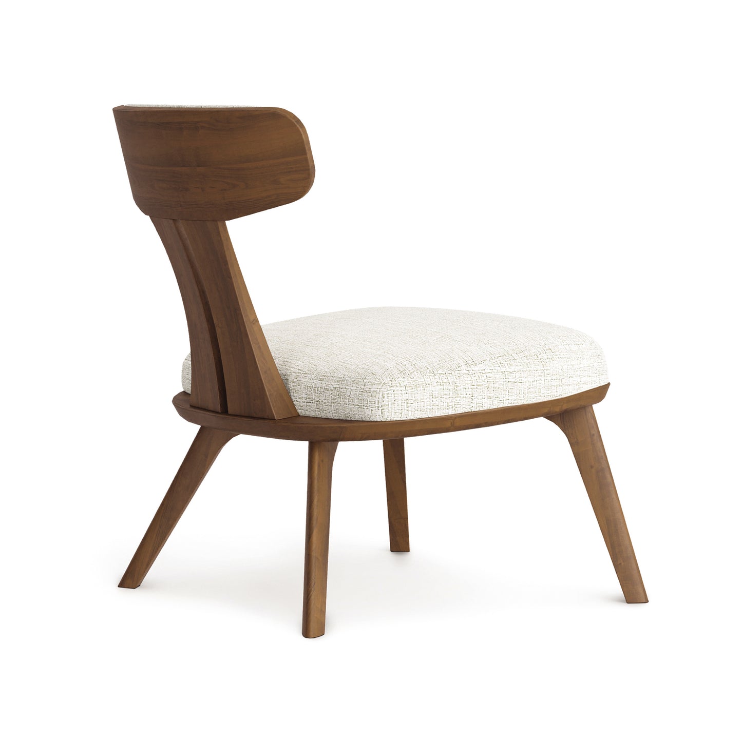 Estelle Lounge Chair by Copeland Furniture with curved walnut back and white cushioned seat, American made hardwood craftsmanship.