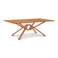 Exeter Solid Top Dining Table by Copeland Furniture with a flat surface and distinctive intersecting geometric legs in a modern isometric design.