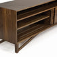 Exeter Media Cabinet by Copeland Furniture in solid hardwood, featuring open shelves and a distinctive slatted lower shelf, American made.