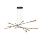 Flight 10-Light Pendant by Hubbardton Forge showcases sleek black and gold rods with LED lighting, highlighting modern American-made craftsmanship.