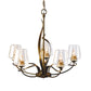 Flora 5-Arm Chandelier by Hubbardton Forge featuring graceful curves and five candle-shaped bulbs encased in elegant clear glass shades.