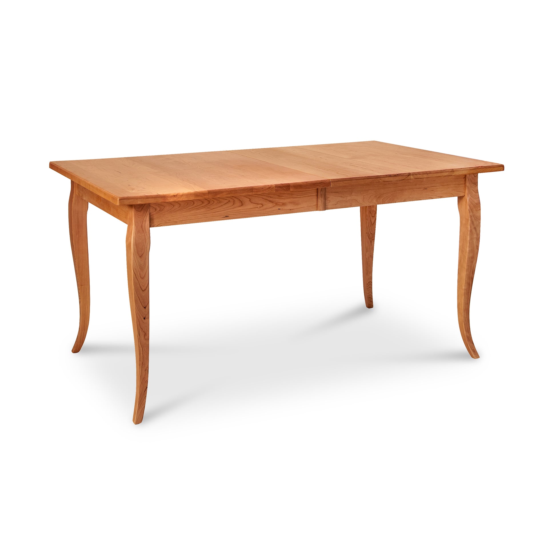 French Country Extension Dining Table by Lyndon Furniture with elegant curved legs and a smooth hardwood top, expertly handcrafted in Vermont.
