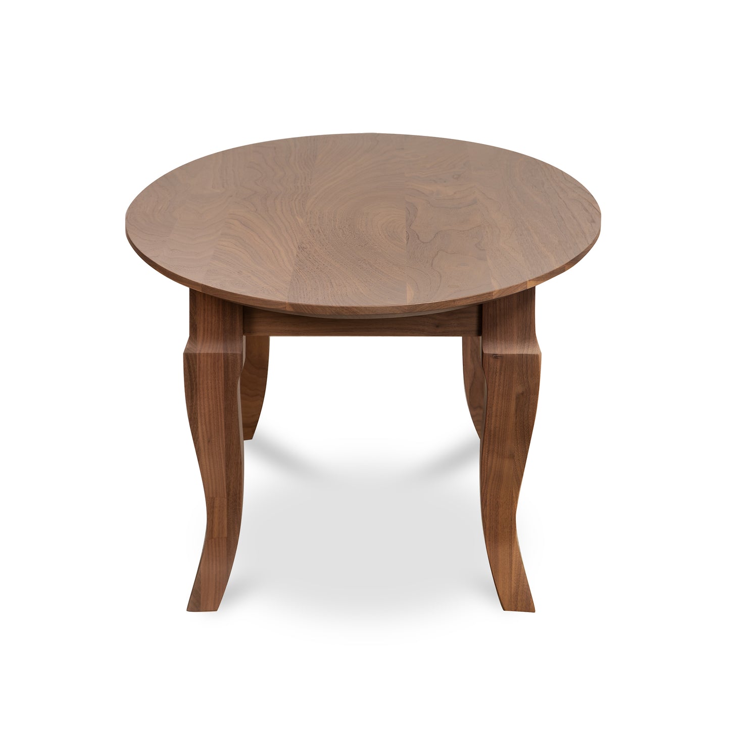 Lyndon Furniture French Country Oval Coffee Table in walnut finish with elegant curved legs, handcrafted American made quality.