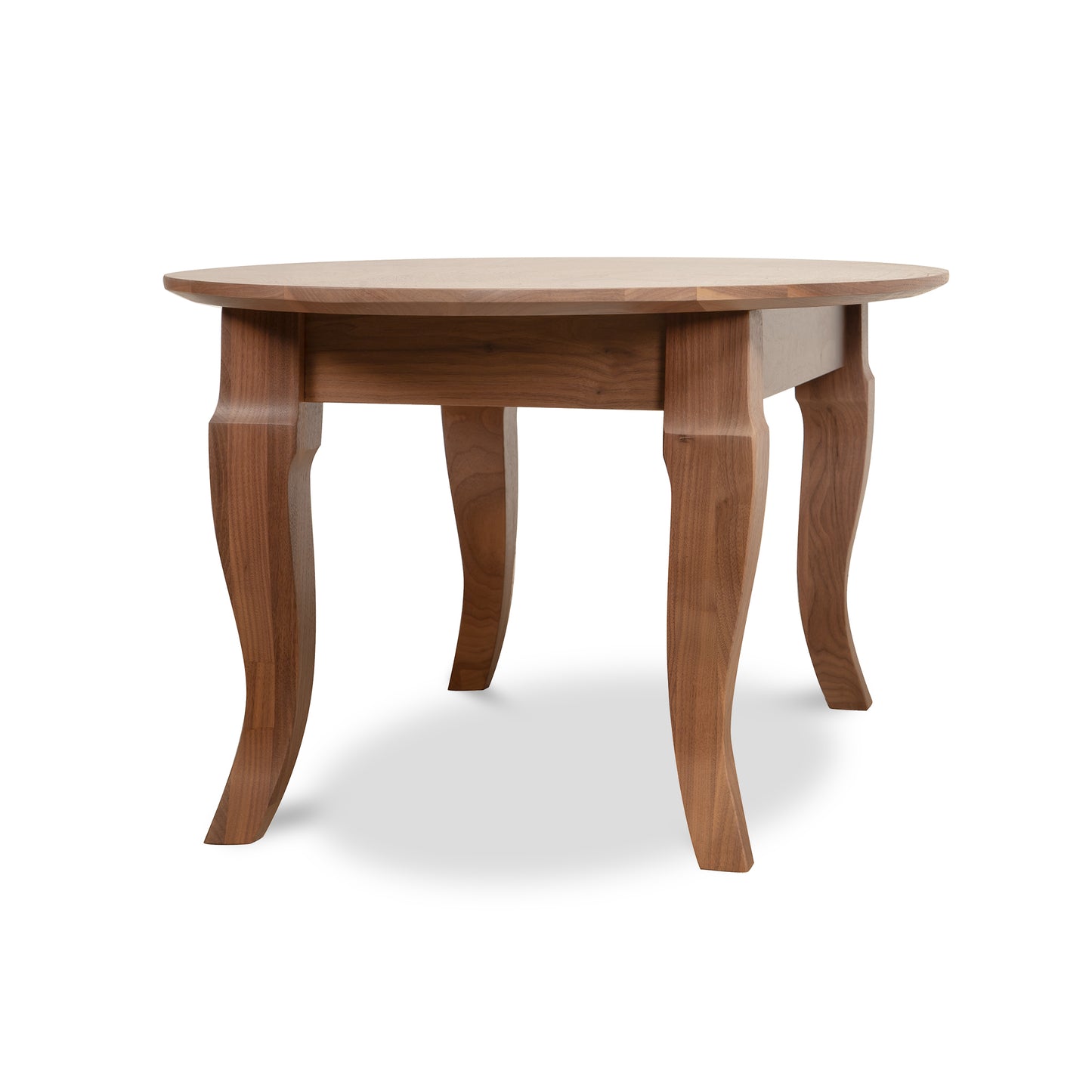 Lyndon Furniture French Country Oval Coffee Table in rich walnut finish with four curved legs, handcrafted in Vermont from solid wood.