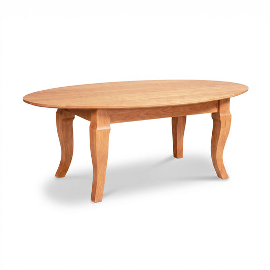 Lyndon Furniture French Country Oval Coffee Table with elegant curved legs, crafted in Vermont from solid wood, American made and artisanal quality.