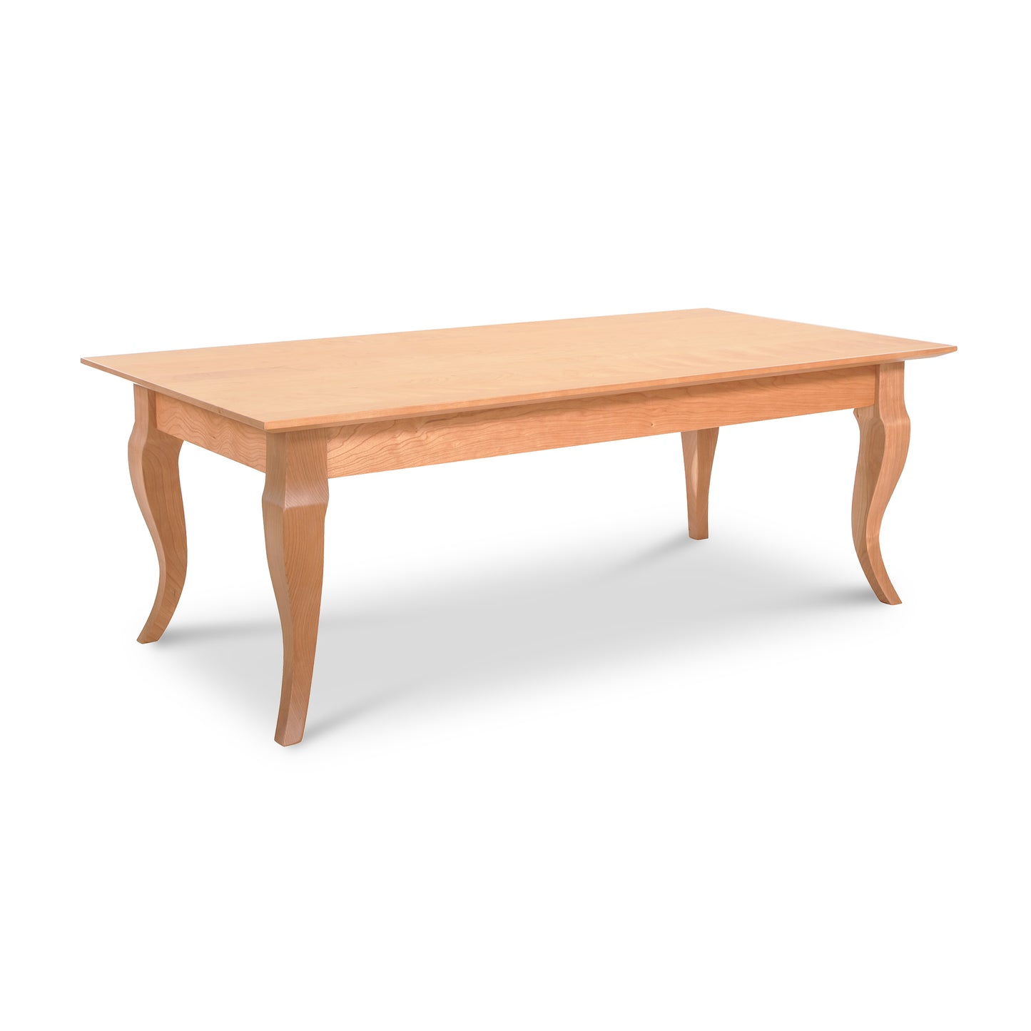 Lyndon Furniture French Country Coffee Table, handcrafted in Vermont from solid wood, with a rectangular top and elegant curved legs.