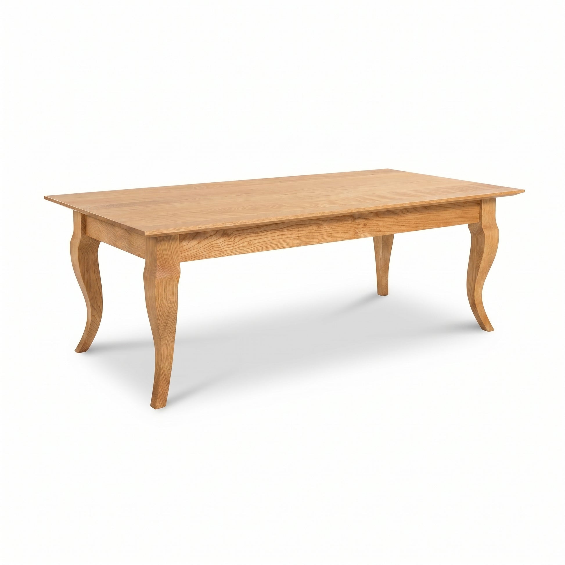 French Country Coffee Table by Lyndon Furniture with a flat top and curved legs, handcrafted in Vermont from solid wood.