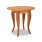 French Country Round End Table by Lyndon Furniture, handcrafted from solid wood with four elegant curved legs and a smooth round top.