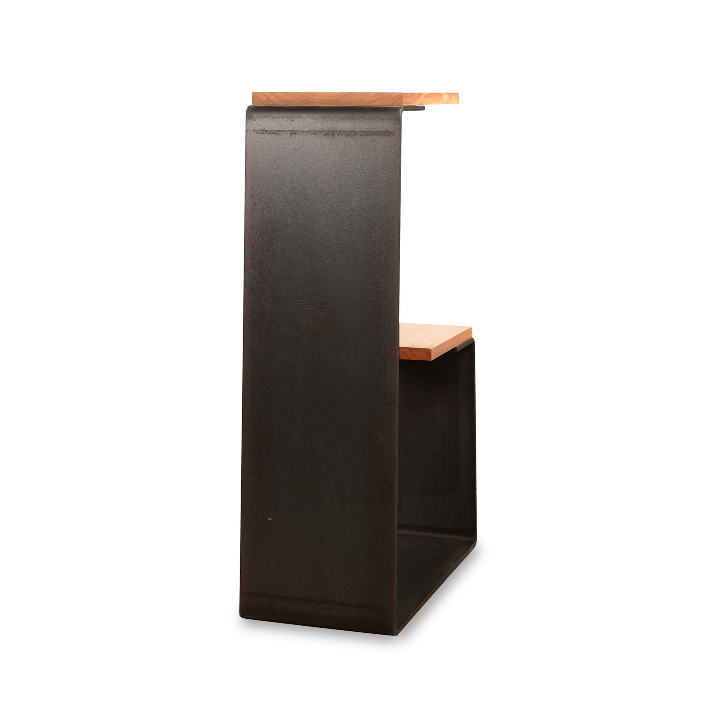 G Table by Vermont Woods Studios with a sleek black metal frame and solid hardwood top, highlighting its modern, minimalist design.