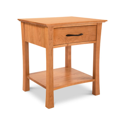 Green Mountain 1-Drawer Open Shelf Nightstand by Lyndon Furniture, crafted from sustainable hardwoods, featuring a modern design with convenient drawer and open shelf storage.