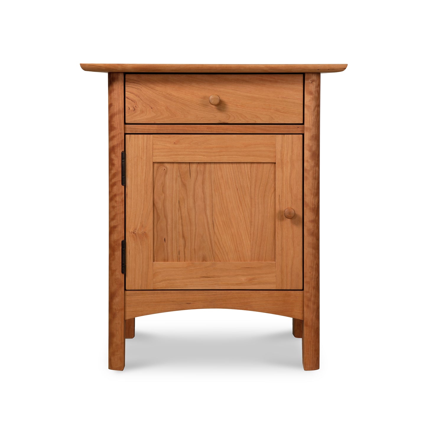 Heartwood Shaker Nightstand by Vermont Furniture Designs, crafted in solid wood with a single drawer and cabinet, American made quality craftsmanship.