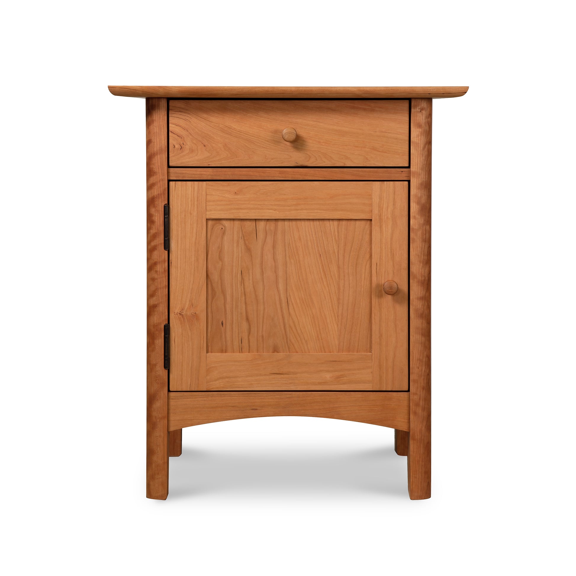 Heartwood Shaker Nightstand by Vermont Furniture Designs, crafted in solid wood with a single drawer and cabinet, American made quality craftsmanship.