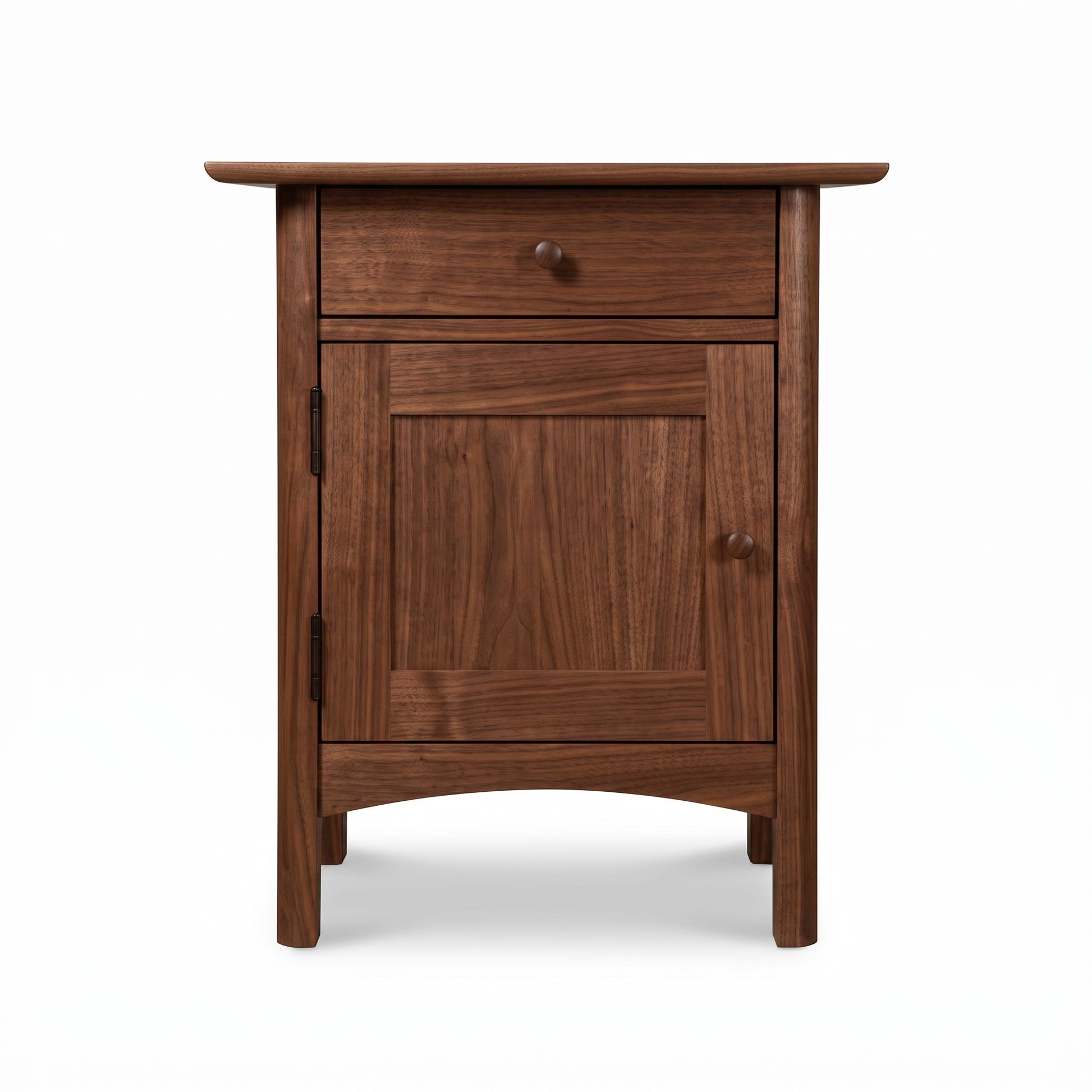 Heartwood Shaker 1-Drawer Nightstand with Door, handcrafted in solid wood by Vermont Furniture Designs, highlighting its simple, timeless design.