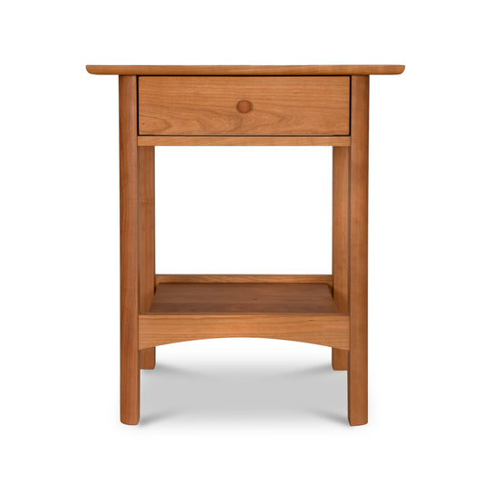 Heartwood Shaker Open Shelf Nightstand by Vermont Furniture Designs, crafted in solid wood with an open lower shelf and no drawer, American made.