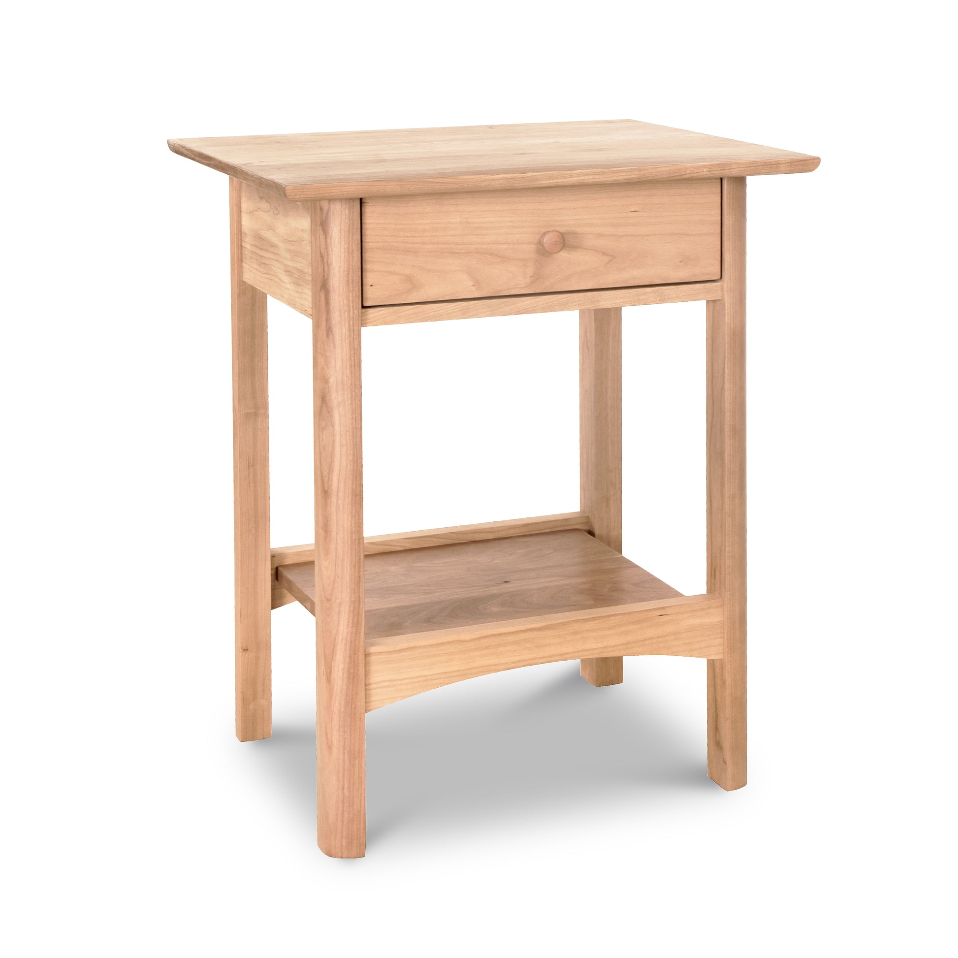 Vermont Furniture Designs Heartwood Shaker Open Shelf Nightstand without drawer, handcrafted solid wood furniture with open shelving.