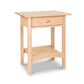Heartwood Shaker 1-Drawer Open Shelf Nightstand, handcrafted in solid wood with classic Vermont design by Vermont Furniture Designs.