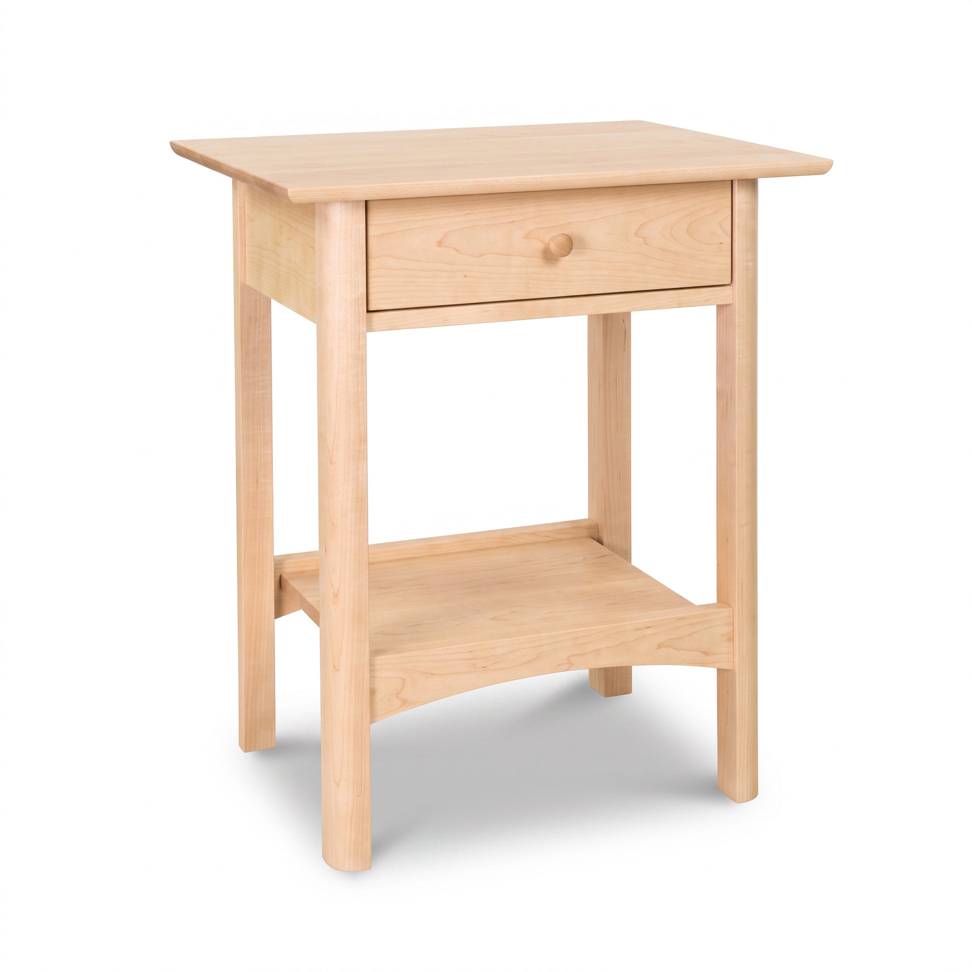 Heartwood Shaker 1-Drawer Open Shelf Nightstand, handcrafted in solid wood with classic Vermont design by Vermont Furniture Designs.