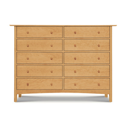 Heartwood Shaker 10-Drawer Dresser in modern shaker style with round wooden knobs, handcrafted by Vermont Furniture Designs.