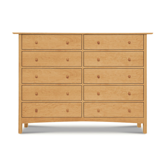Heartwood Shaker 10-Drawer Dresser in modern shaker style with round wooden knobs, handcrafted by Vermont Furniture Designs.