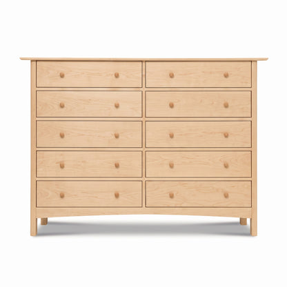 Heartwood Shaker 10-Drawer Dresser by Vermont Furniture Designs, expertly handcrafted in solid wood with a classic Shaker style.