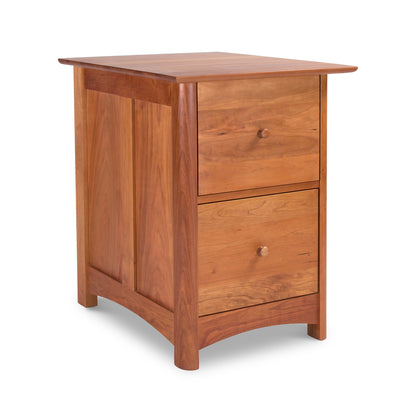 Heartwood Shaker 2-Drawer Vertical File Cabinet in natural wood, showcasing classic shaker design and fine craftsmanship by Vermont Furniture Designs.