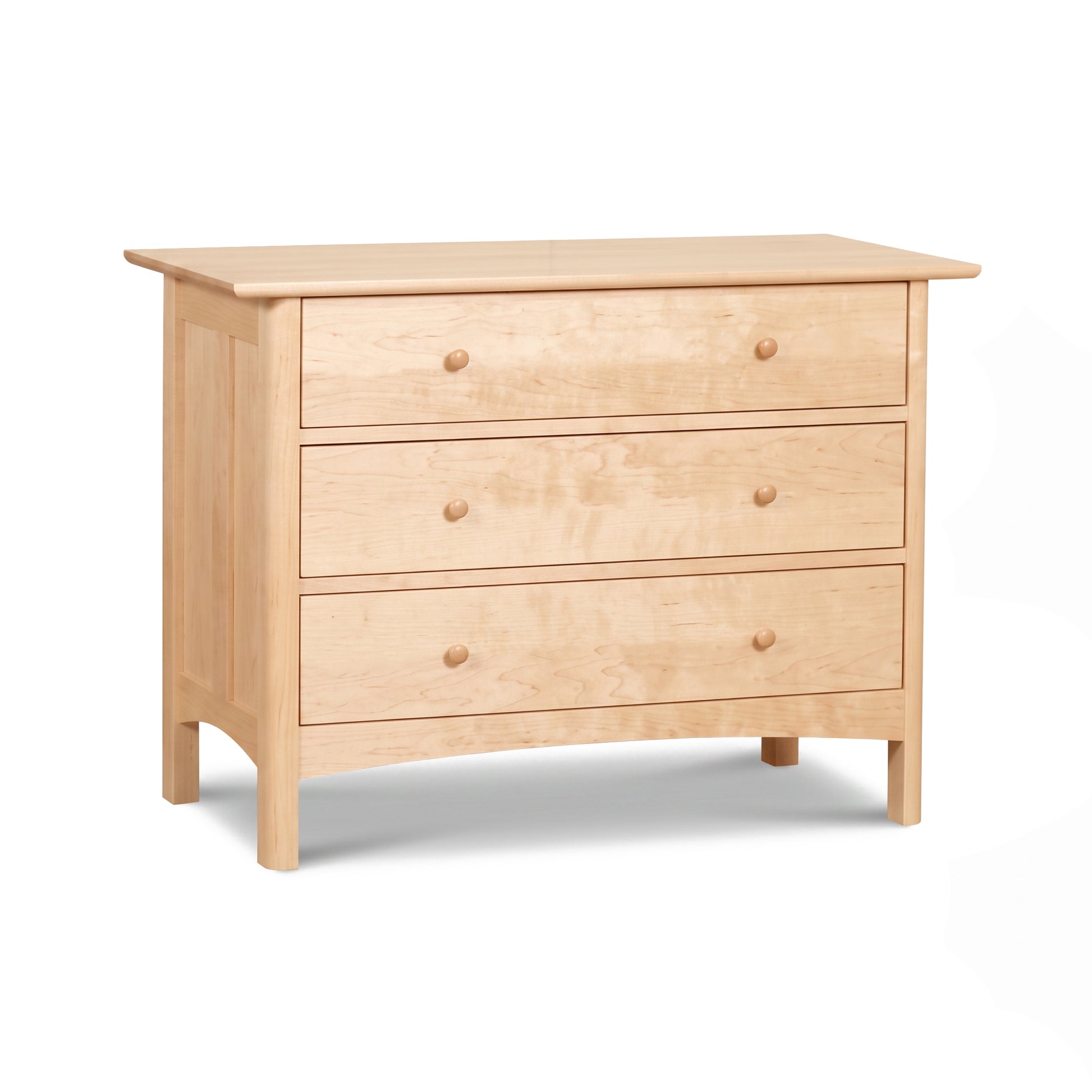 Heartwood Shaker 3-Drawer Chest in light solid wood with round knobs, handcrafted by Vermont Furniture Designs, American made.